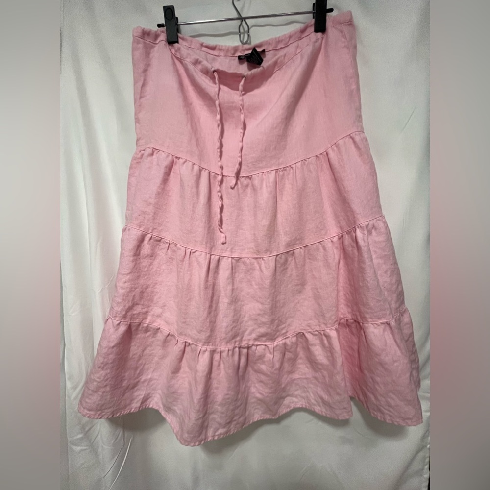 Alexandra Bartlett Linen pink skirt Size 4  adjustable string waist!